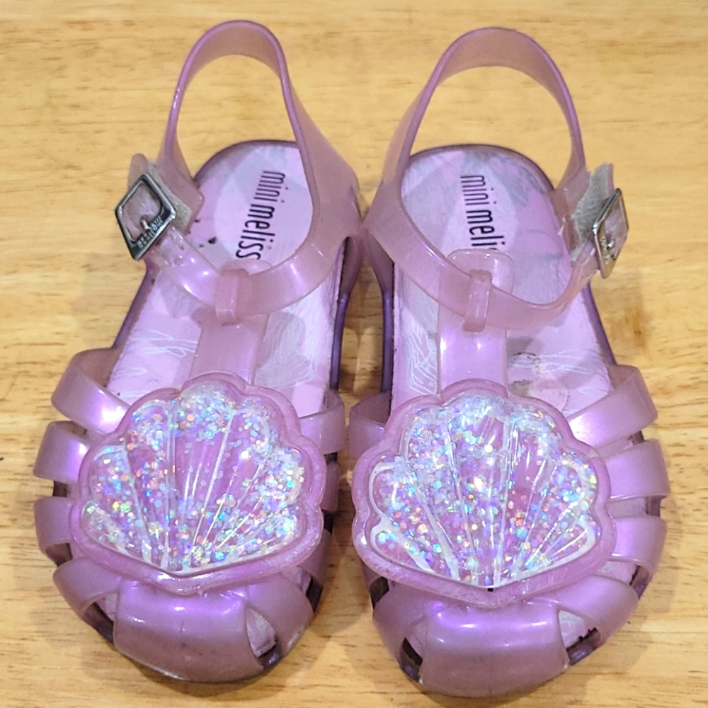 Mini Melissa Pink Aranha Shell Sandals Size 8